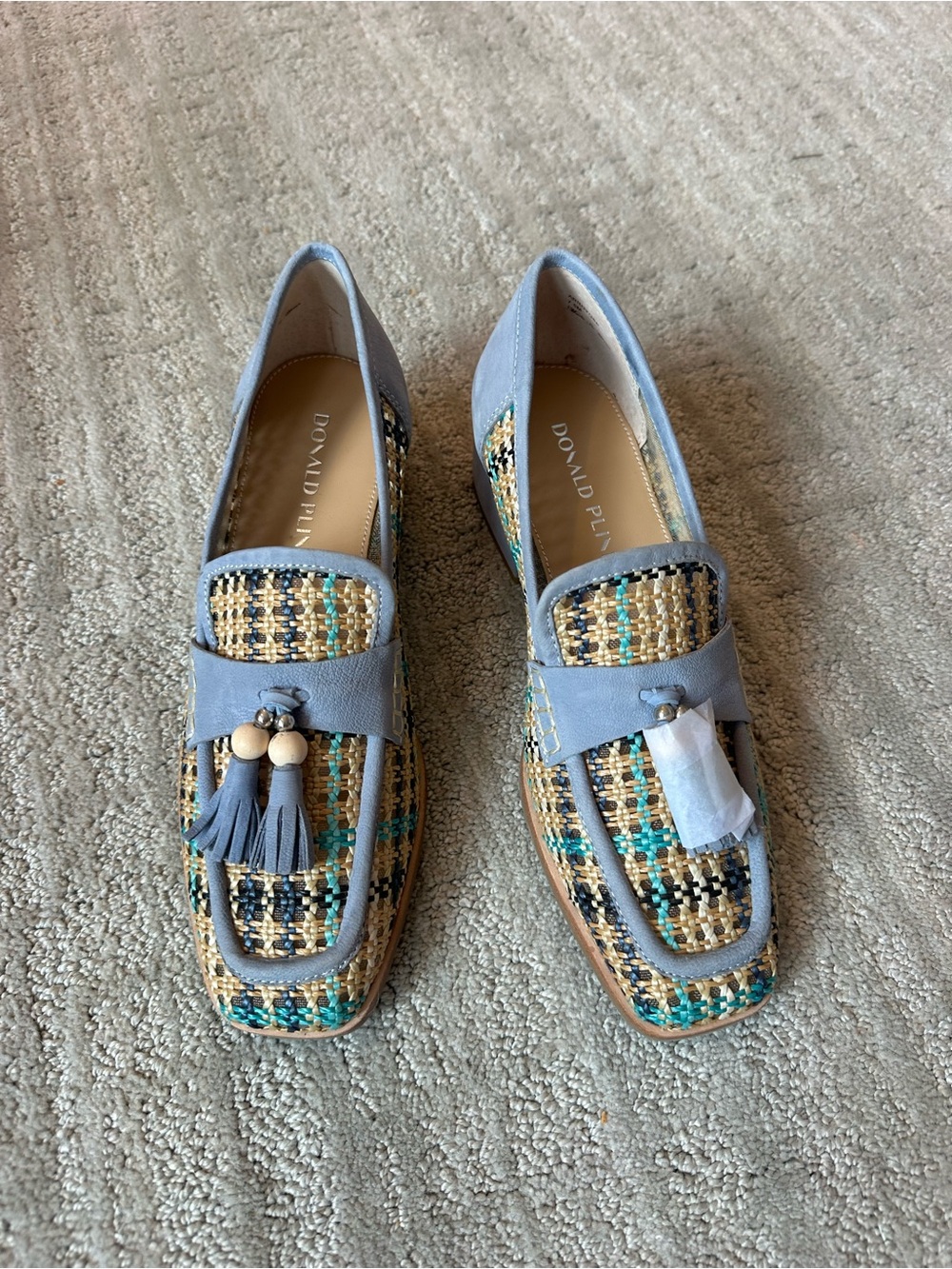 Donald J. Pliner Teal, Blue & Natural Raffia Tassel Loafers